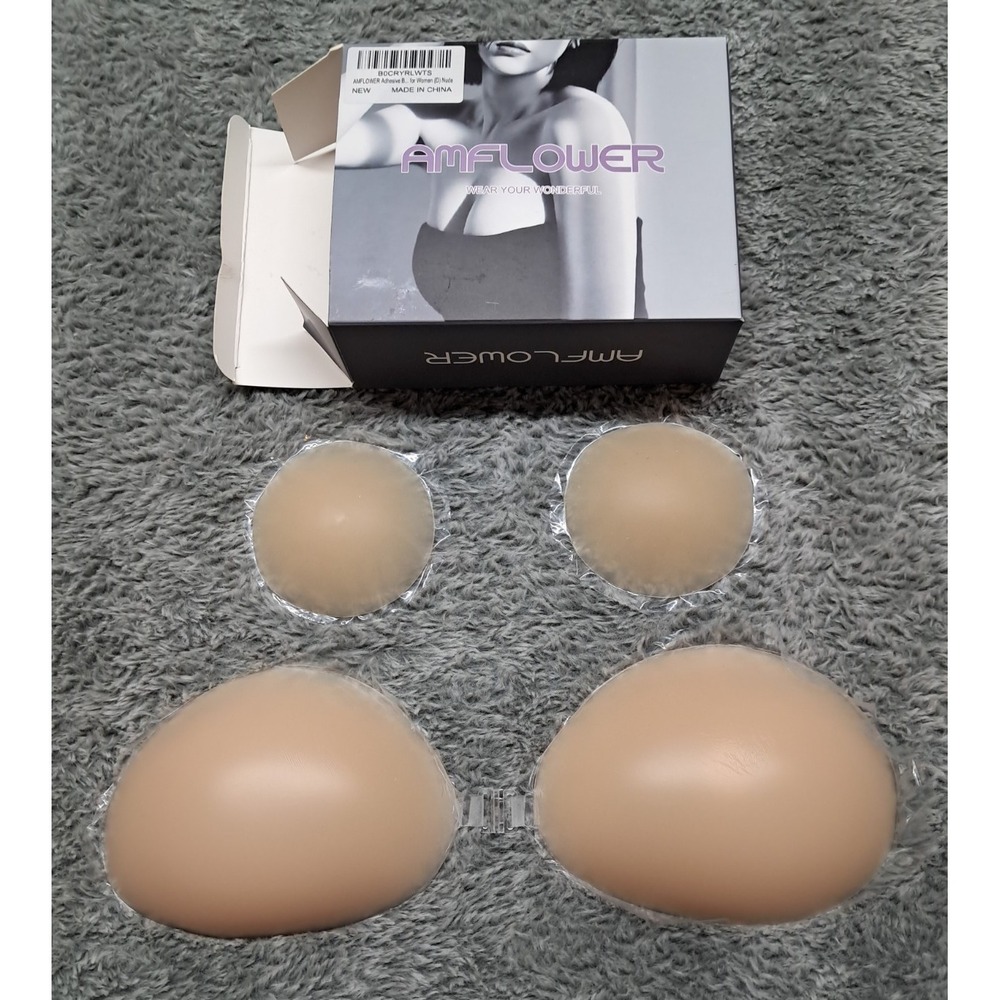 AmFlower Seamless Adhesive Bra Nude D Cup Push Up Sticky Nipple Covers Reusable